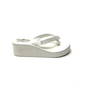 Vintage 1990s white platform rhinestone flip flops